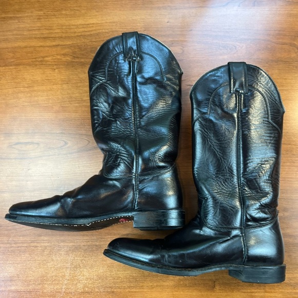 Vintage Justin Black Cowboy Boots Sz 8.5 Made in USA Registered Oil Resistant - Picture 6 of 16